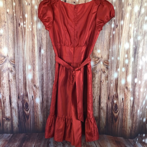 Max & Cleo Orange Red Ruffle Hem Dress - Picture 2 of 8